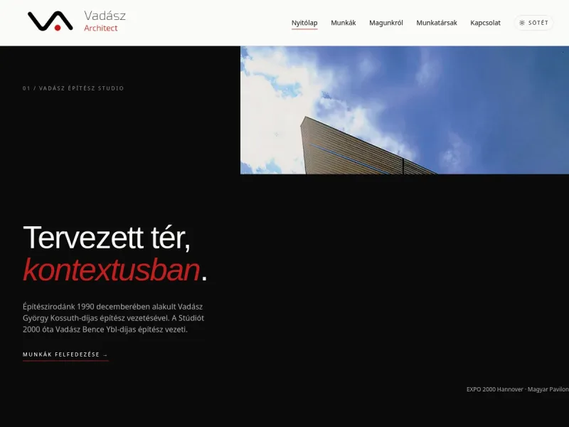 Vadász Építész Studio — Építészet weboldal előnézet